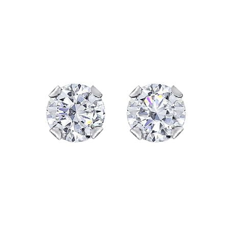 Luxury Designs 10K White Gold 6mm Cubic Zirconia Stud Earring ...