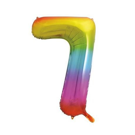 Rainbow Foil Balloon,Number 7 Shaped,  34", Reusable, Helium Quality