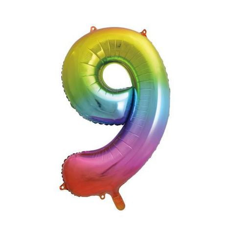 Rainbow Foil Balloon, Number 9 Shaped, 34", Reusable, Helium Quality