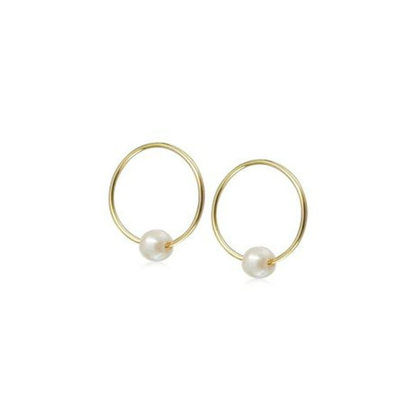 Luxury Designs 10k Yellow Gold and White Pearl Hoop Earring