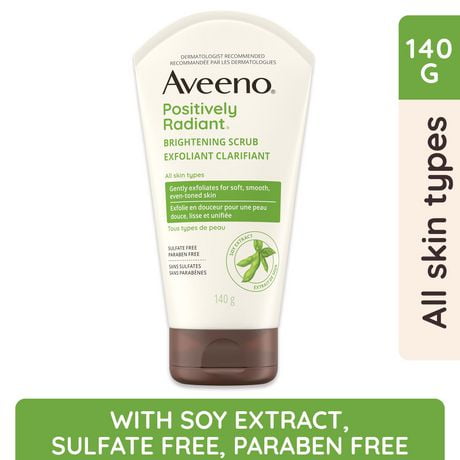Aveeno Positively Radiant Brightening Scrub, Soy Extract, Exfoliating Wash, 140 g