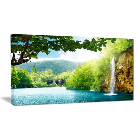 Design Art Waterfall in Deep Forest Landscape Photography Canvas Print ...