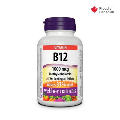 Webber Naturals® Vitamin B12 Methylcobalamin,  1000 mcg, 80 Sublingual Tablets