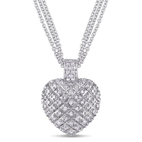 Miabella 1 Carat T.W. Diamond Heart Pendant with 3-Strand Chain in ...