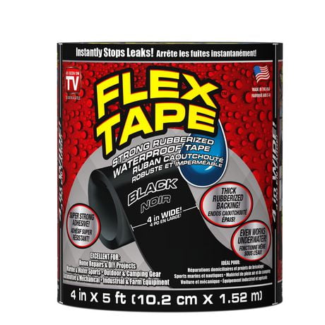 Flex Tape Noir 4" x 5' Ruban imperméable caoutchoutée.