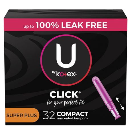 U by Kotex Click Compact Tampons, Super Plus Absorbency, Unscented, 32 Count