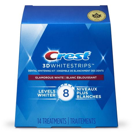 Crest 3DWhitestrips Glamorous White At-home Teeth Whitening Kit, 8 Levels Whiter, 14 Treatments