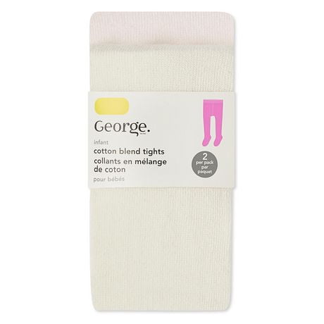George Baby Girls' Cotton Blend Tights 2-Pack, Sizes 2-24 months