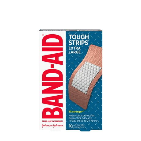 Pansements adhésifs de marque Band-Aid Tough Strips pour le soin des plaies, protection durable des coupures et éraflures mineures 10 pansements très grands