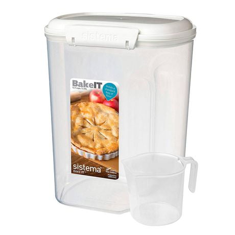 Sistema BakeIT Sugar Storage Container with Measuring Cup, 10 Cup, 2.4L Clear/White
