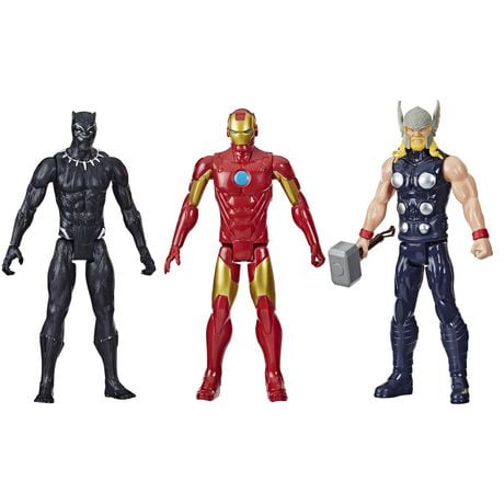 Marvel Avengers Titan Hero Series Black Panther Iron Man Thor, pack de 3 figurines de 30 cm, jouets Marvel pour enfants à partir de 4 ans