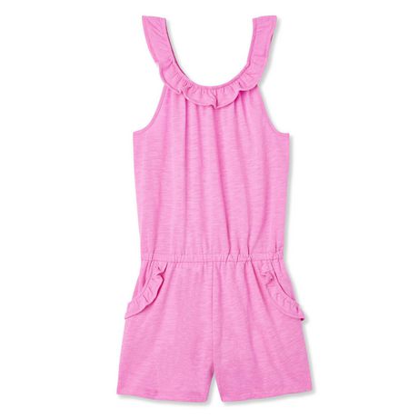 George Girls' Short Romper with Neck and Pocket Ruffles | Walmart Canada