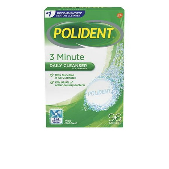 Polident 3 Minute Daily Denture Cleanser 96ct, 96 tabs Triple Mint Fresh