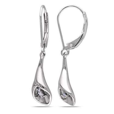 Miabella 0.02 Carat T.W. Diamond Sterling Silver Leverback Calla Lily ...