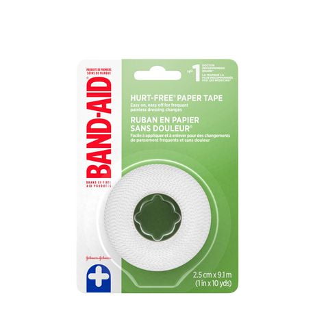 Ruban en papier sans douleur de marque Band-Aid, idéal pour fixer les pansements de gaze aux plaies, non irritant, 2,5 cm x 9,1 m 2,5 cm x 9,1 m
