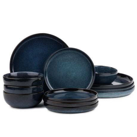 Thyme & Table 12-Piece Stoneware Dinnerware Set, Atlantic Blue, Dinnerware