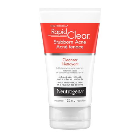 Neutrogena Rapid Clear Stubborn Acne Facial Cleanser, Benzoyl Peroxide Acne Treatment Face Wash, 125 mL