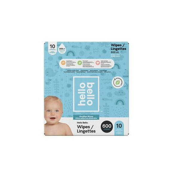 Hello Bello Hypoallergenic Baby Wipes Fragrance Free 10X Resealable packs, 600 count