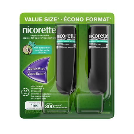 Vaporisateur Nicorette VapoÉclair (1 mg, menthe verte douce), aide de renoncement au tabac, emballage duo 150 vaporisations x 2