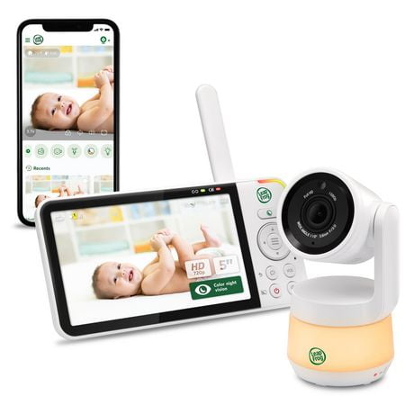 LeapFrog LF925HD Moniteur de bébé Wi-Fi 1080p panoramique à 360 degrés et inclinaison à affichage haute définition 720p de 5 po, veilleuse, vision nocturne couleur, (blanc)