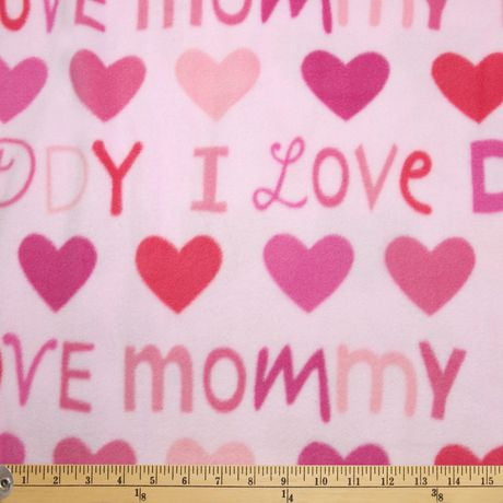 Fabric Creations Pink I Love Mommy & Daddy Fleece Fabric by the Metre