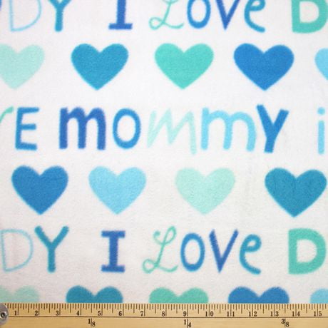 Fabric Creations Blue I Love Mommy & Daddy Fleece Fabric by the Metre