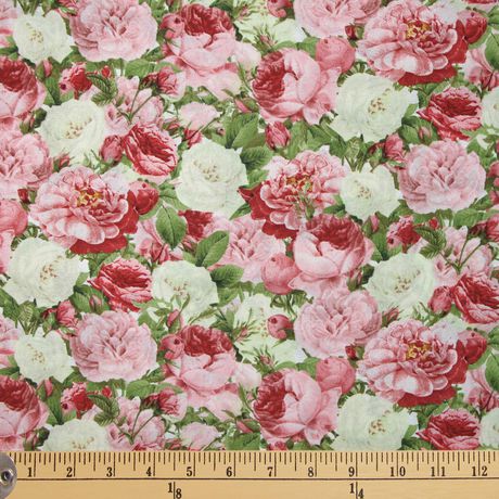 Fabric Creations Vintage Rose Bouquet Cotton Fabric by The Metre ...