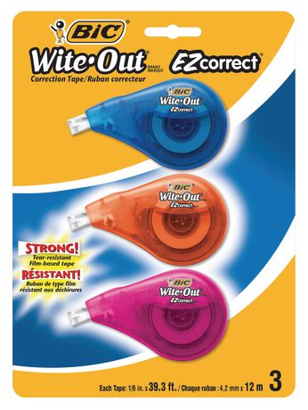  BIC Wite-Out Brand EZ Correct Correction Tape (WOTAP10- WHI),  39.3 Feet, 10-Count Pack of white Correction Tape, Fast, Clean and Easy to  Use Tear-Resistant Tape : Office Products