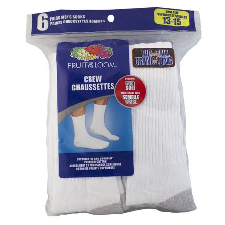 Fruit of the Loom Men's Core Crew Socks, White - 6 Pairs | Walmart Canada