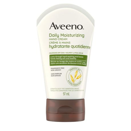 Crème à mains hydratante quotidienne Aveeno, pour la peau sèche des mains, lotion hydratante avec avoine sans OGM, sans parabènes, sans parfum 97 ml