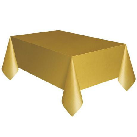 Nappe de table rectangulaire en plastique doré, 54" x 108"
