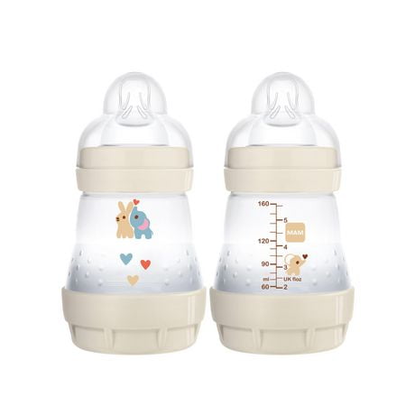 MAM Easy Start Anti-Colic Bottle, 5 oz (2-Count), Newborn Essentials, Slow Flow Bottles with Silicone Nipple, Unisex Baby Bottles