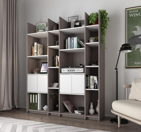 wall storage unit space walmart bestar gray bookcase frederick bark spaces units furniture shelving rental standard library depot shelves bookcases