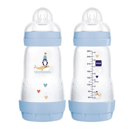 MAM Easy Start Anti-Colic Bottle 9 oz (2-Count), Baby Essentials, Medium Flow Bottles with Silicone Nipple, Baby Bottles for Baby Boy