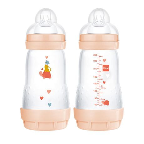 Biberon anti-coliques MAM Easy Start 260 ml (2 unités), produits essentiels pour bébé, biberons à débit moyen avec tétine en silicone, biberons pour bébé fille