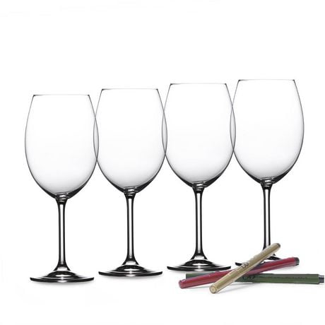 Vinum Red Wine Glass 580 ml Set of 4 with Bonus Holiday Wine Glass Decorating Markers Set of 3 Assorted Colors