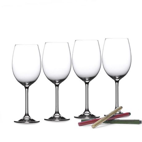 Vinum Universal Red Wine Glass 450 Ml Set Of 4 With Bonus Holiday Wine Glass Decorating Markers Set Of 3 Assorted Colors