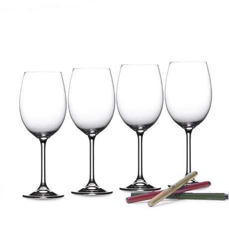 Vinum Universal Red Wine Glass 450 ml Set of 4 with Bonus Holiday Wine Glass Decorating Markers Set of 3 Assorted Colors