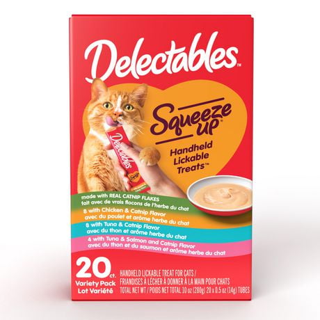 Delectables™ Poulet & Cat Nip, Thon & Cataire, Thon & Saumon Cat Nip Squeeze Up™ Gâterie pour chat, 20 x 14 g (20pk) Delectables™ Pince à chat à presser, paquet de 20