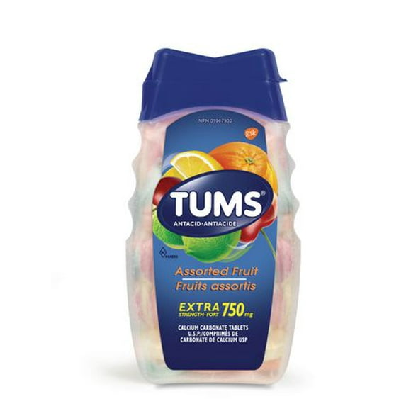 Comprimés antiacide supplément de calcium extra fort de Tums, 750 mg 100 count fruits assortis