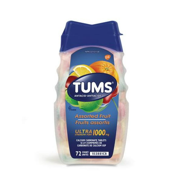 Tums Ultra Strength 1000mg Antacid for Heartburn Relief, 72 count Assorted Fruit