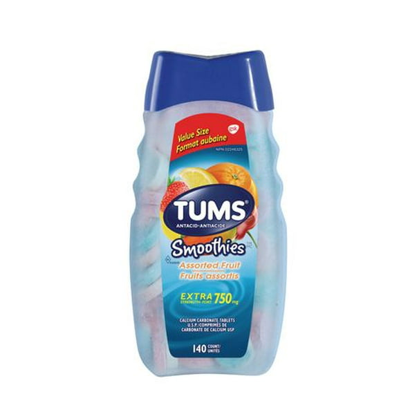 TUMS Extra Strength Smoothies for Heartburn Relief, Assorted Fruit, 140 tablets, 140 count Assorted Fruit