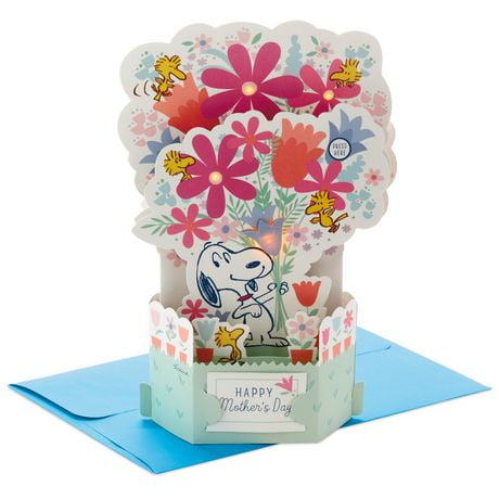 Hallmark Peanuts Pop Up Mother's Day Card with Song for Mom (Snoopy Displayable Bouquet, Plays Linus and Lucy)