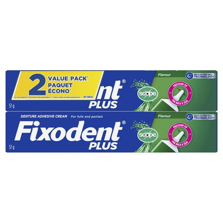 Fixodent Plus Scope Secure Denture Adhesive (Twin Pack), 2 x 57g