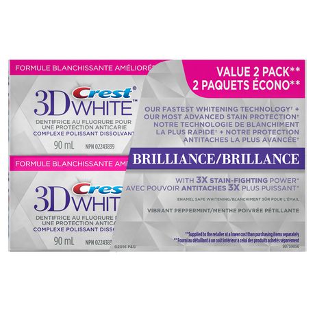 Crest 3D White Brilliance Vibrant Peppermint Whitening Toothpaste Value ...