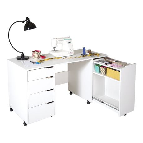 South Shore, Crea Sewing Craft Table on Wheels, Pure White