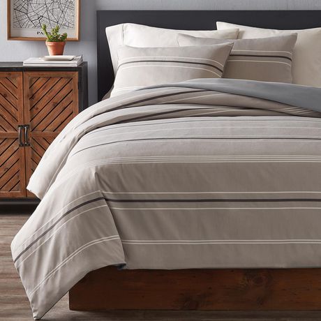 HomeTrends Grey and Blue Jacquard Stripe 3 Piece Double/ Queen Duvet ...