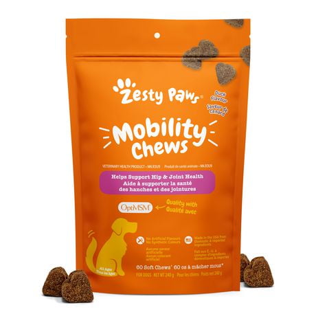Zesty Paws Mobility Chews, supplément de saveur de canard pour chiens, 60 ct 60 Bouchées