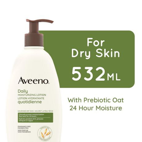 Lotion hydratante quotidienne Aveeno, peau sèche, non comédogène, avoine prébiotique, sans parfum, 532 ml 532 ml