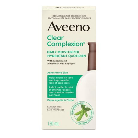 Hydratant quotidien Aveeno Clear Complexion, peau sujette à l’acné, hypoallergénique, acide salicylique, soja 120 ml